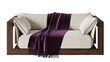 © Aliona - Modern wooden framed sofa with plush cream cushions and a deep purple throw, isolated on transparent background