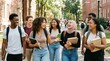 © Pathum Dilshan - Group of diverse happy college students walking and talking together on university campus