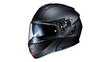 © Denis - Matte black modular motorcycle helmet with clear visor, isolated on transparent background