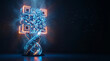 © Alima.Std - 3D digital QR code glowing with orange and blue light, mounted on a twisted helix structure with particles, circuit board background, and futuristic data visualization elements.