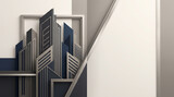 Skyscraper city building background with real estate papercut frame panel copy space template