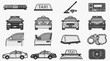 © Ripa - Dynamic Collection of Monochromatic Sketch Icons Featuring Various Vehicles Taxis Police Cars and Car Components