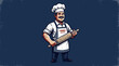 © keong - A friendly professional baker holding a wooden rolling pin in a vintage illustration style