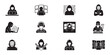 © Roberto_Caravelli - Hacker and cyber crime icon set. Anonymous person in hood, system hacking, data breach, binary code, mask, computer security threat, and glitch effect. Vector illustration.