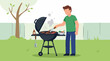 © Artify - Man grilling barbecue in backyard, cooking food on grill with smoke
