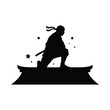 © Pixel Loft - Samurai Warrior Silhouette With Cherry Blossoms On Roof Black On White