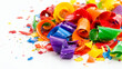 © Dzunstock - Bright crayon shavings with copy space on a white background