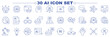 © Daishin - Generative AI line icon set featuring artificial intelligence, machine learning, chatbot, neural network, creativity, robot, and automation. Professional editable vector illustration