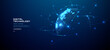 © AntonKhrupinArt - Digital world map with glowing network connections on blue globe surface, featuring orbital lines and illuminated dots in futuristic wireframe design. Global connection concept. Vector illustration.