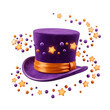 © Sayera - Purple magic top hat with floating golden stars and sparkles isolated on transparent background