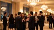 © CuteBee - Blurred silhouettes of business professionals networking at an evening corporate gala reception inside a luxury hotel ballroom with warm chandelier lighting and elegant atmosphere