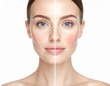 © Zero To Hero - Split screen comparison of a woman's face showing before and after skin care treatment for a glowing and smooth complexion