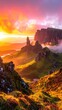 © Pale - A dramatic sunset illuminates a rugged mountainous landscape with vibrant colors.