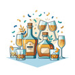 © Rudistory - Celebration Toast with Whiskey Bottles and Glasses, Confetti Party