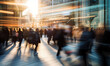 © ink drop - A busy city street in rush hour with commuters passing by. Long exposure motion blur urban scene