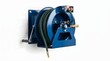 © Shakib - Industrial blue wall mounted hose reel with green rubber air tubing.