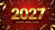 © kagraphixion - Elegant happy new year 2027 gold typography on deep red background with greeting