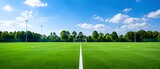 Soccer Field With Bright Green Turf Empty Goals And Clear Blue Sky Sports Landscape Scene