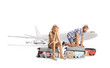 © Ljupco Smokovski - Stressed couple trying to close overpacked suitcase in front of a plane
