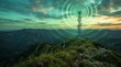 © Vipula - Scenic Mountain Landscape with Telecom Tower and Wireless Signal Waves