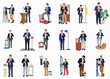 © ananda - Collection of flat vector illustrations featuring a man in business casual attire in various everyday life, dating, and work situations.