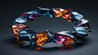 © Audax - Futuristic ring made of crumpled metallic iridescent foil pieces.