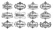© MdJubayer - Classic welcome badges with gothic typography and symmetrical victorian filigree accents.