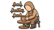 © Aflan - Faceless artisan making pottery on pottery wheel, creative person crafting clay pot in studio workshop, handmade ceramic craft, traditional pottery hobby, and art studio illustration
