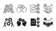 © Design Point - Teamwork development and business success strategy icons with people talking and partnership growth teamwork document