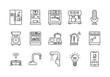 © Jatmiko - Smart kitchen appliance icons and home automation technology line set.