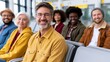 © AZ Studio - Diverse group of people smiling while waiting at an airport terminal