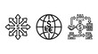© MAHMUDA  - Global business finance icons illustrating currency distribution international trade networks corporate operations with business currency international corporate operations distribution strategy