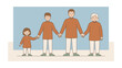 © Jannat - Generations Together: A heartfelt illustration showcasing a family of four, where a young child, youth, adult, and senior hold hands in a touching display of love, unity, and the passage of time.