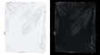 © MstSaudia - Crumpled plastic wrap texture on white and black background, transparent cellophane film overlay, wrinkled polyethylene packaging material for mockups
