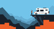 © Laili - A person and an RV stand precariously at the edge of a deep canyon, illustrating a challenging journey or a risky situation.