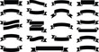 © ASDF - Ribbon banner silhouette vector set with empty curved scrolls and vintage flag labels isolated on a plain white background.