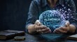 © Chloe - Alzheimer disease concept with dissolving brain hologram held by elderly hands, memory loss, neurodegenerative disorder, medical illustration, aging, cognitive decline, health a...