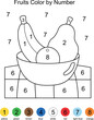 © Helena - Educational color by number fruits bowl coloring page worksheet template for kids