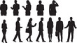 © SD DESIGN STUDIO - Diverse business people silhouettes in various poses against white background vector graphic