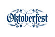 © BlackVault Designs - Blue oktoberfest with wheat and hop vine decoration isolated on white background, for german beer, festival celebration branding