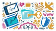 © apps - Digital signature and data security vector icons with tablet, key and shield for web design in colorful illustration