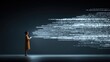 © sari - Woman observing digital data stream in dark space.