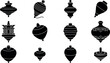 © MstAduri - Vintage spinning top silhouettes collection traditional wooden humming top icons set classic childhood retro toys graphic design elements