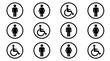 © siti - Dynamic Set of 12 Black and White Public Restroom and Accessibility Symbol Icons with high quality professional line art symbols for modern creative design and digital branding projects