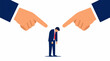 © Muhammad  - Giant Hands Pointing Down at Defeated Businessman, Corporate Pressure and Professional Failure Concept, Bold Flat Color Vector Illustration on Clean White Background, Business Stress and Blame