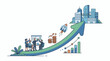 © Yahya - Business growth visualized with upward arrow rocket coins and cityscape