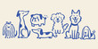 © Victoria - Dog Breeds Blue Brush Doodle Set Vector Illustration
