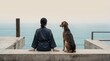 © BlackBridge Media - Woman and Dog Contemplating Ocean Horizon Together