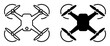 © Yehor - Vector illustration of quad copter drone outline and silhouette icons with four propellers on transparent background