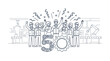 © kasdi - Factory workers celebrating 50th anniversary milestone line art illustration